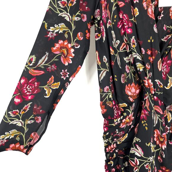 ALC Haven Dress Black Floral Silk Long Sleeve Mini‎ V-Neck Sz 6 - Picture 7 of 12